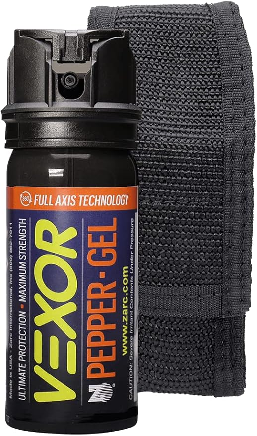 VEXOR Pepper Gel from Zarc, Maximum Strength Police Pepper Spray, Gel is The Future, Full Axis Technology Shoots from Any Angle 18-feet, Flip-top Safety