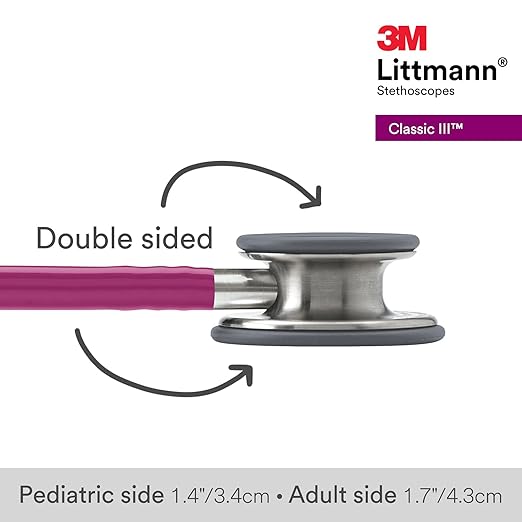3M Littmann Classic III Monitoring Stethoscope, 5648, More Than 2X as Loud, Weighs Less, Stainless Steel Chestpiece, 27" Raspberry Tube