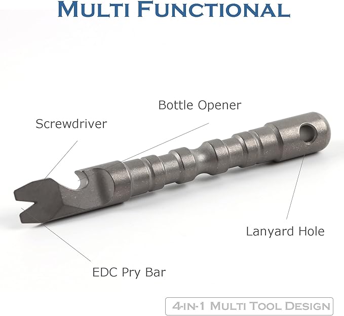 Titanium Alloy EDC Pry Bar with Bottle Opener Screwdriver Function Multi Tool (Grey)