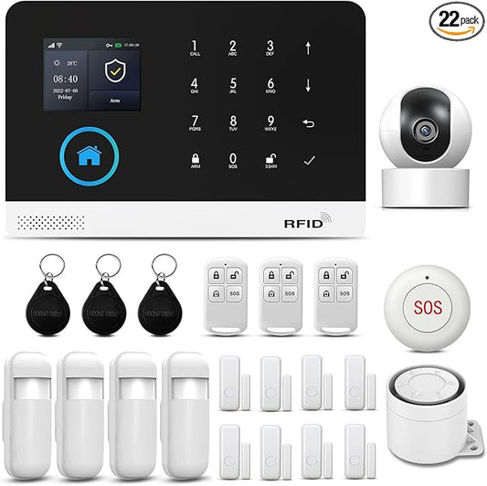 Wireless Home Security System - with Camera, Remote Controls,Window Door Sensor - No Contract - Compatible with Alexa and Google Assistant