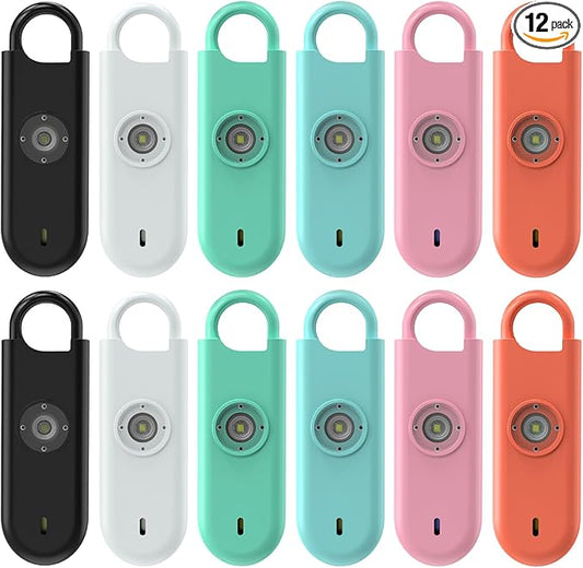 140dB Personal Safety Alarm for Women, 12 Pack Safe Alarm Protection Keychain with Strobe Light & Low Battery Notice, Security Siren Self Defense for Kids Seniors College Girls, Multicolor