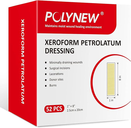 Xeroform Petrolatum Dressing 1"x8", 52 PCS Non-Adherent Gauze for Low Exudating Wounds, Fine Mesh Gauze Pads for Burns, Abrasions, Lacerations, Skin Grafts and Surgical Incisions