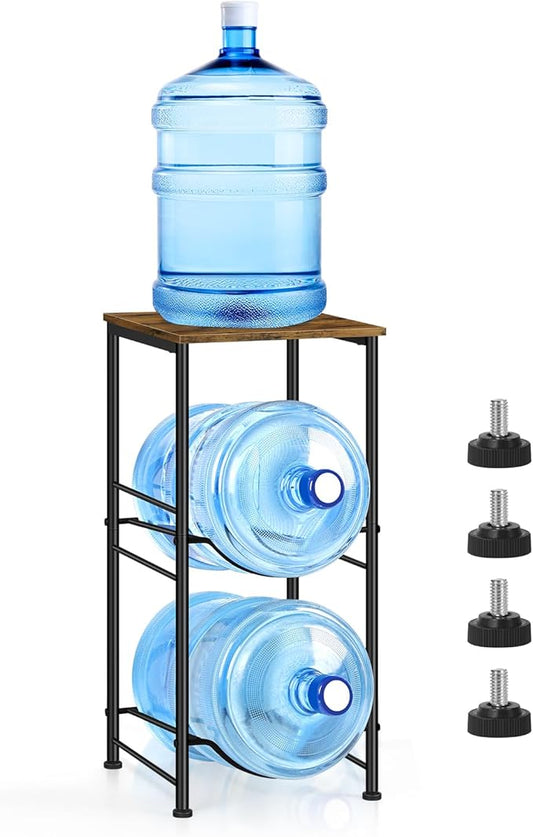 Water Jug Holder 5 Gallon Water Bottle Storage Rack Water Dispenser Stand with Top Shelf 5 gal water Jug Storage Rack for Kitchen, Dining Room, Office, Rustic Brown