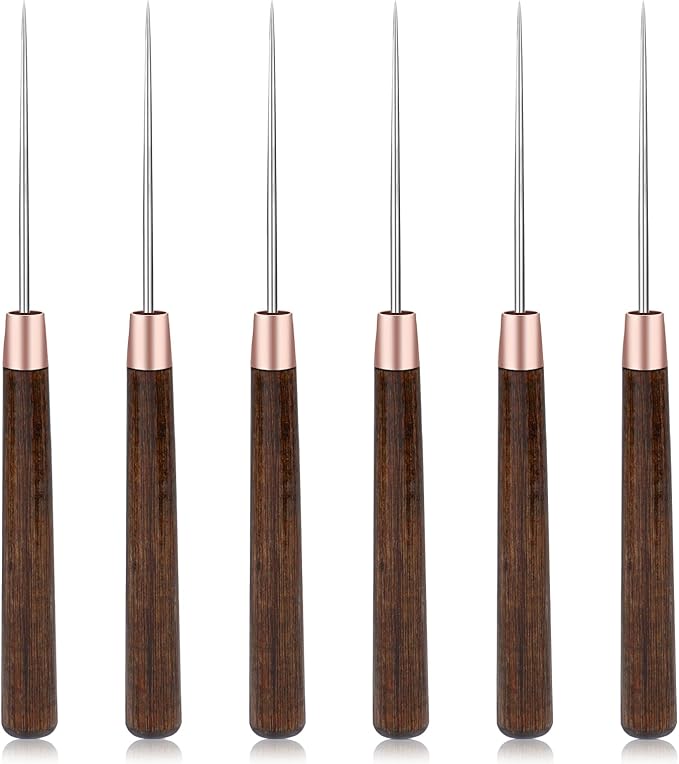 ZXIIXZ 6 Pcs Scratch Awl Tool, Awl Tool Sewing with Wooden Handle, Leather Stitching Sewing Awl Leather Scratch Awl Punch Tool for Stitching Punching Sewing DIY Leather Craft Repair