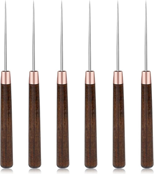 ZXIIXZ 6 Pcs Scratch Awl Tool, Awl Tool Sewing with Wooden Handle, Leather Stitching Sewing Awl Leather Scratch Awl Punch Tool for Stitching Punching Sewing DIY Leather Craft Repair