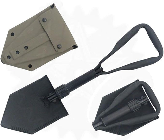 USGI Industries Military Style Shovel | Tri-Fold Entrenching Tool with Serrated Edge | Lightweight, Foldable, Compact, Multi-Use Perfect for Camping, Survival, Trenching (E-Tool)