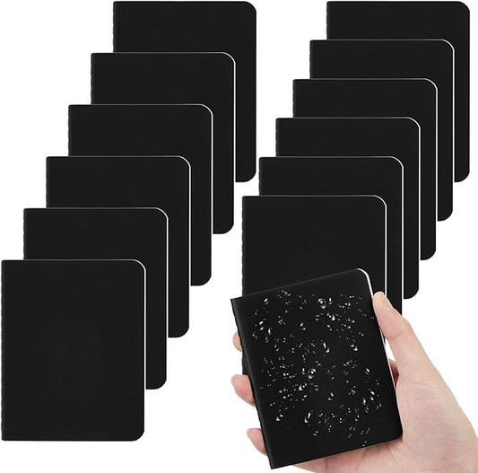 12 Pcs Black Waterproof Pocket Notebook 3.2" x 4" Field Notebook All Weather Notepad Small Rain Waterproof Notepad for Memo Travel Outdoor Tactical Activities Write, 32 Sheet, 64 Page
