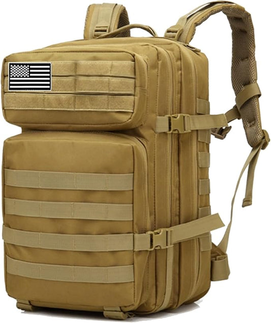 45L Military Tactical Backpack for Men & Women Bug Out Bag Assault pack Molle Daypack Hiking Trekking Rucksack(Khaki)