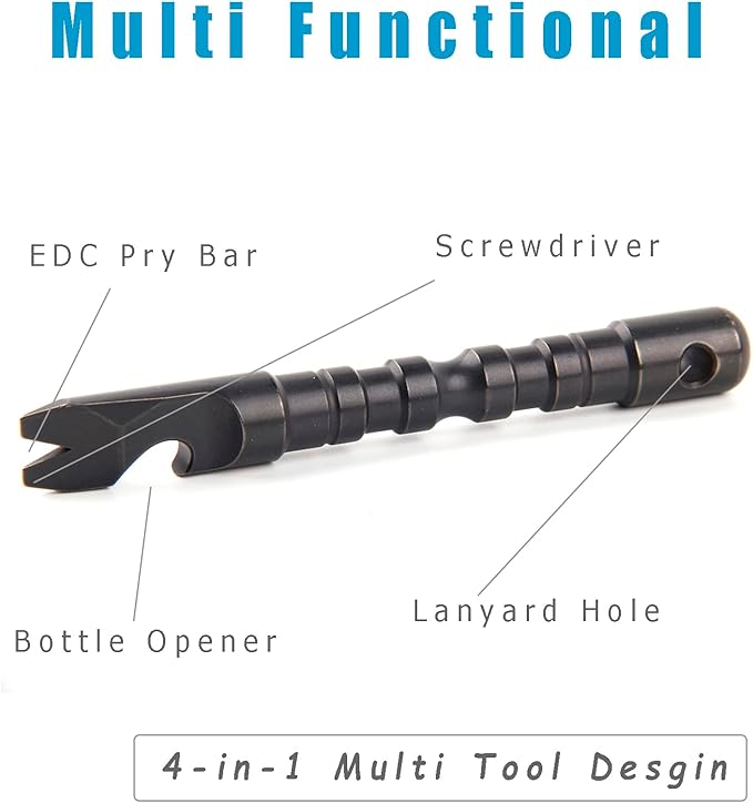 Titanium Alloy EDC Pry Bar with Bottle Opener Screwdriver Function Multi Tool (Black)