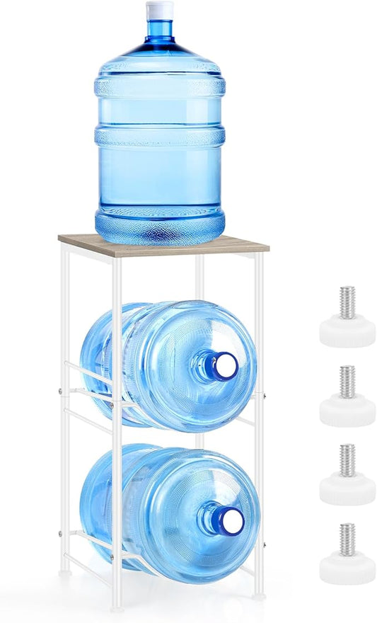 5 Gallon Water Jug Holder Water Cooler Dispenser with Top Shelf, 5 Gal Water Bottle Holder with 2 Slots Metal Frame for Kitchen, Dining Room, Office, Light Grey