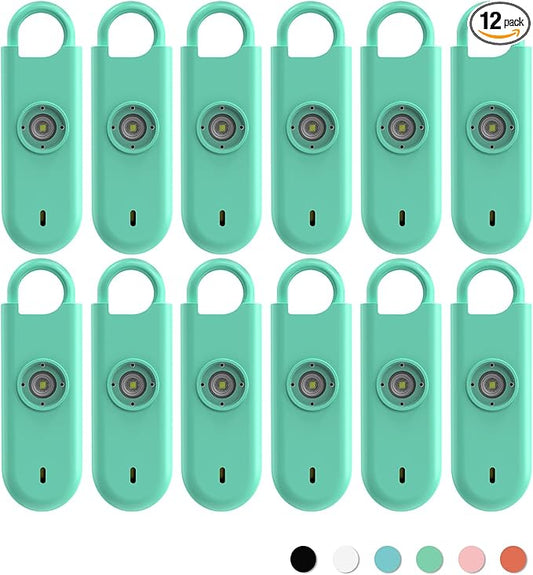 140dB Personal Safety Alarm for Women, 12 Pack Safe Alarm Protection Keychain with Strobe Light with Low Battery Notice, Security Siren Self Defense for Children Seniors College Girls(Green)
