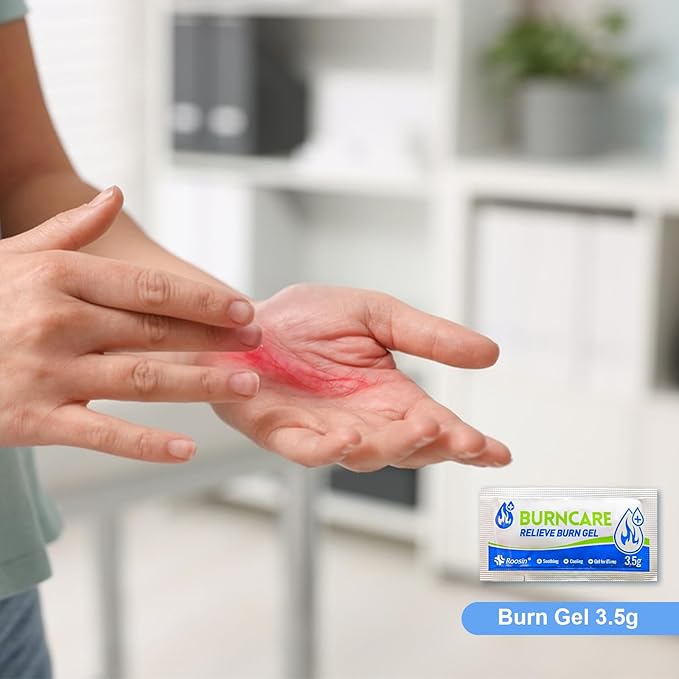 Burn Kit, 4pcs Burn Dressings 4x4”, 8pcs Burn Gel Packets 3.5g, 4pcs Burn Pads, First Aid Kit Cooling Soothing Cream Relief with Bandage, Nitrile Gloves, Scissors, Tape