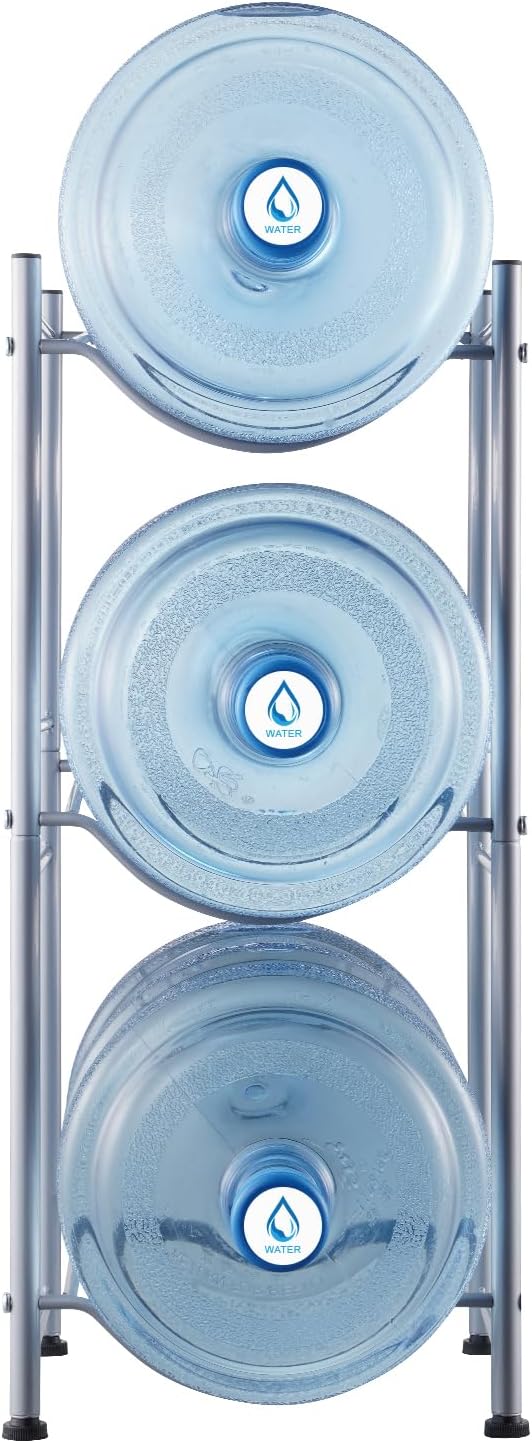 VEVOR 5 Gallon Water Jug Holder, 3 Tier Water Bottle Rack with 3 Slots, Detachable Stand for Kitchen, Office, Living Room - Silver