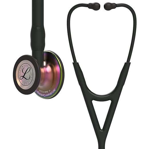 3M Littmann Cardiology IV Diagnostic Stethoscope, 6165, More Than 2X as Loud, Weighs Less, Stainless Steel Rainbow-Finish Chestpiece, 27" Black Tube, Stem, and Headset