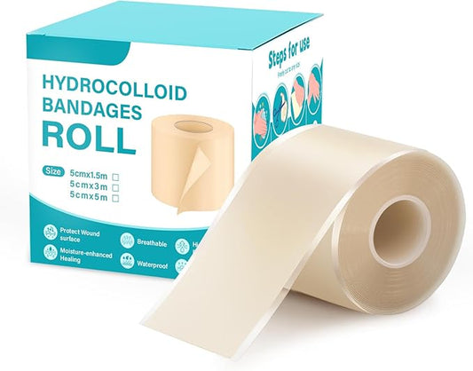 Upgraded Hydrocolloid Roll for Wound Care, 2in*16ft Hydrocolloid Patch Bandages with Self-Adhesive, Ultra Absorbent, Flexible, Waterproof, DIY Size, First Aid Kit Essential