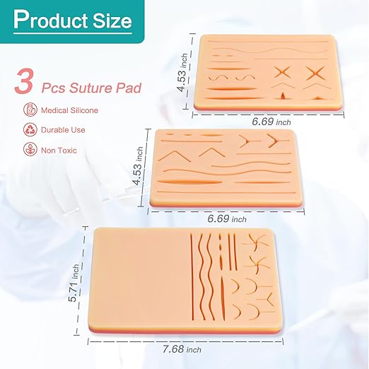 3-Piece Suture Pad, Suture Practice Pad with Various Wound Shapes, Suture Practice Kit, Suitable for Medical, Veterinary Medical Staff Training and Practice (Combination One)