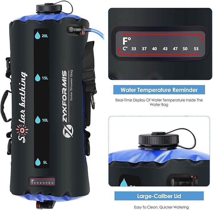 Camping Shower Bag, 5 Gal/20L TPU Material Portable Shower Bag with Foot Pump and Press-Type Shower Nozzle for Camping Beach Swimming Outdoor Traveling Hiking