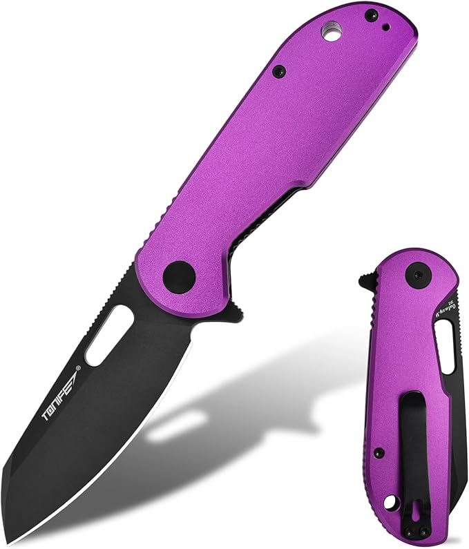 TONIFE Galaxy Mini Folding Knife with D2 Steel Blade and Aluminum Handle, EDC Pocket Tool for Camping, Hiking, and Survival (Purple)