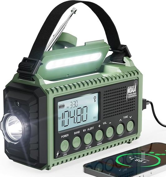 12000 Emergency Radio, NOAA Weather Radio with AM/FM/NOAA/SW,SOS Battery Operated Radio,5 Way Powered Emergency Hand Crank with USB Charger, Flashlight, Reading Lamp, Headphone Jack for Outdoor