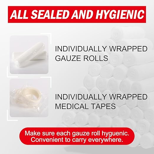 60 Pack Gauze Rolls, 3 in x 4.1 Yards, Individually Wrapped Breathable Rolled Gauze, Premium First Aid Supplies & Medical Supplies for Wounds