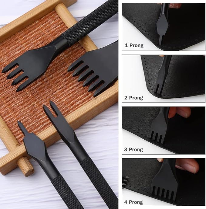 Yizzvb 46 Pcs Leather Stitching Sewing Kit,Sewing Tools Kit with 4mm Lacing Stitching Chisel, Waxed Thread and Large-Eye Needles for Leather Craft Projects DIY Sewing Work