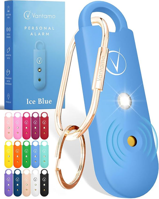 Vantamo Personal Alarm for Self Defense with Low Battery Notice, Strobe Light & Extra Loud 130 dB Double Speakers Safety Keychain Set for Women, Rechargeable Panic Button for Womens Self Defense