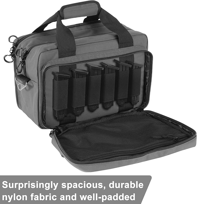 Range Bag Pistol Handgun Bag Gun Carrying Case for Handguns and Ammo with Lockable Zippers