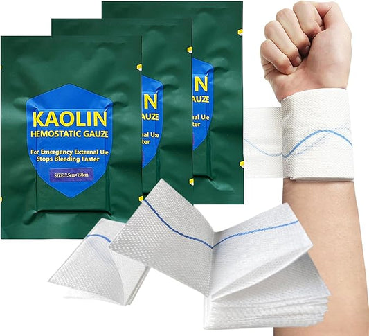 Rapid Clotting Hemostatic Gauze 3 inches x 5 feet, Kaolin Infused Bleed Stop and Quick Blood Clotting,Trauma First Aid, Tactical and Emergency Z-Fold Sterile (3)