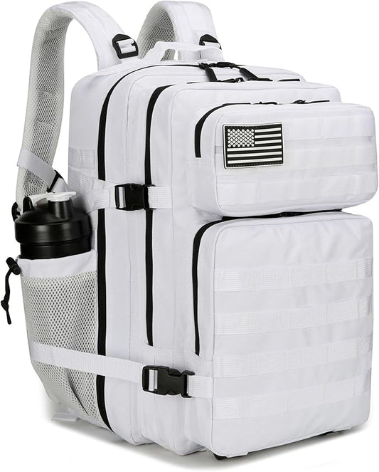 45L Tactical Assault Backpack 3 day assault pack with Molle Waterproof backpack Rucksack for Tactical Backpacks (White)