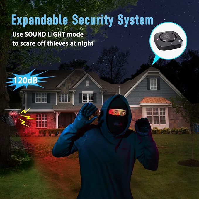 1/2 Mile Long Range Solar Wireless Driveway Alarm System IP65 Weatherproof Outdoor Motion Detectors&Sensor 120dB Siren Sound Light Security Alert System Monitor&Protect Outdoor/Indoor Property(1R3S)