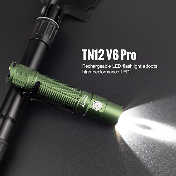 ThruNite TN12 V6 Pro Tactical LED Flashlight, High 1705 Lumens Dual Switch, USB-C Rechargeable Flashlight Compact for EDC, Law Enforcement, and Outdoor Use (Green)