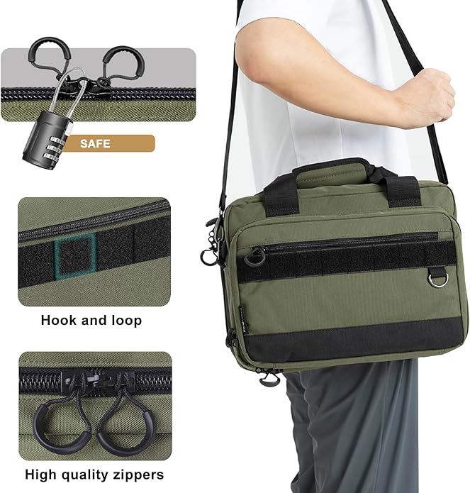 Range Bag Pistol Handgun Bag Gun Carrying Case for Handguns and Ammo with Lockable Zippers