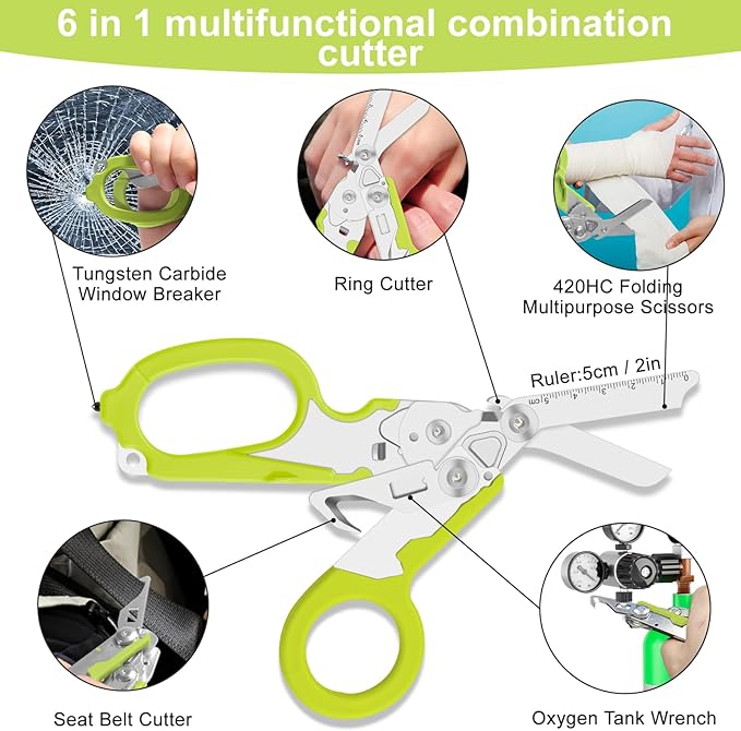 6in1 trauma shears - emergency responders, outdoor emergencies scissor, medical staff, and outdoor camping scissors, ttrauma scissors (green)