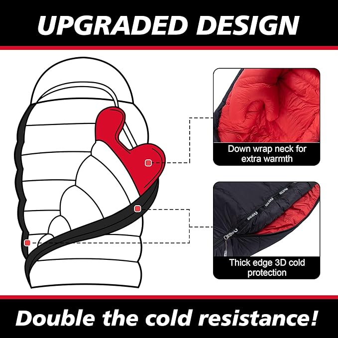 0 Degree Sleeping Bag for Adults - 660 Fill Power Down Bag for Cold Weather -20F / -8F / 0F / 10F Large Lightweight