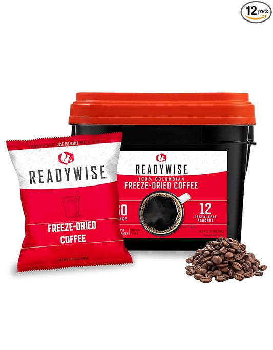 ReadyWise Emergency Food Supply - 360 Servings Freeze Dried Coffee Bucket, Survival Food, Instant Coffee Packets for Backpacking, Camping Essentials & Prepping Supplies, up to 15 Year Shelf Life