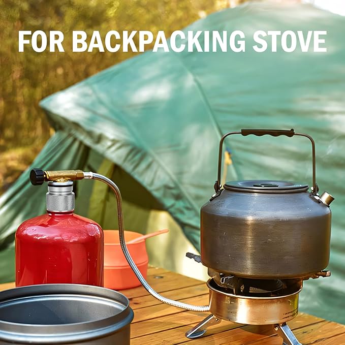 Camping Stove Adapter 1 Lb Propane Small Tank Input EN417 Lindal Valve Output Outdoor Cylinder LPG No Leak Canister Adapter