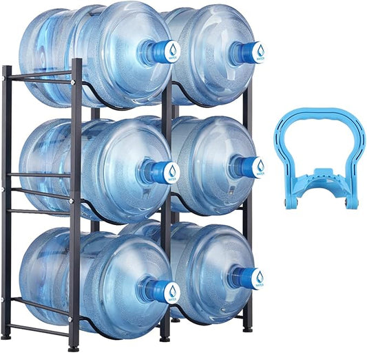 VEVOR 5 Gallon Water Jug Holder, 3 Tiers Double Row Heavy Duty Water Bottle Rack with 6 Slots, Detachable Water Jug Stand for Kitchen, Office, Living Room- Black