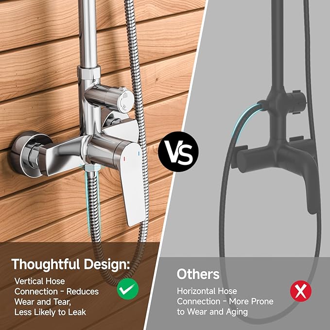 Rainsworth Outdoor Shower Kit Chrom - Single Handle Brass Valve, 8 Inch Rain Shower Head and Handheld Spray Shower Fixture Combo, SUS 304 Stainless Steel Wall-Mounted Faucet