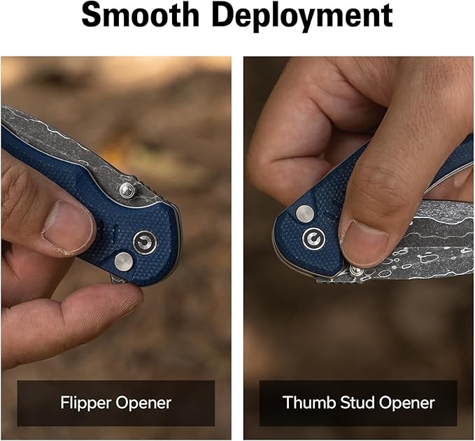 CIVIVI Triptych Folding Pocket Knife, 2.97" Damascus Blade Micarta Handle with Reversible Clip, Button Lock Knife for EDC Camping Hiking C23085B-DS1, Blue