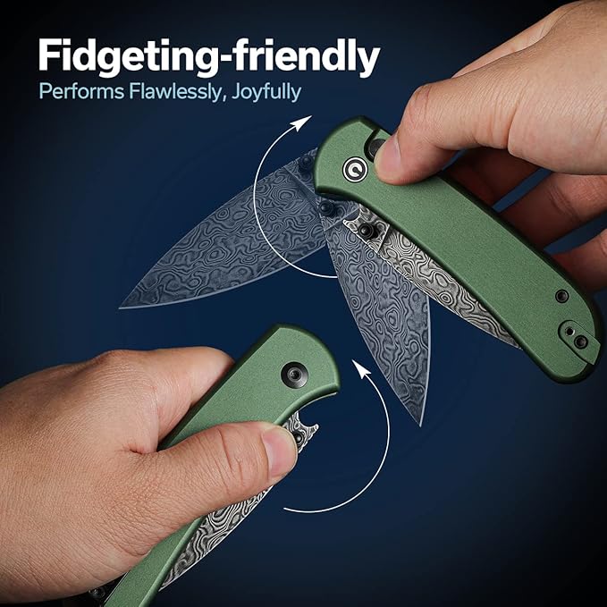 CIVIVI Pocket Folding Knife- Button Lock Knife with Thumb Stud Opener for EDC, 2.98" Damascus Blade Aluminum Handle, Qubit Utility Knife for Men Women Gift C20030E-DS1