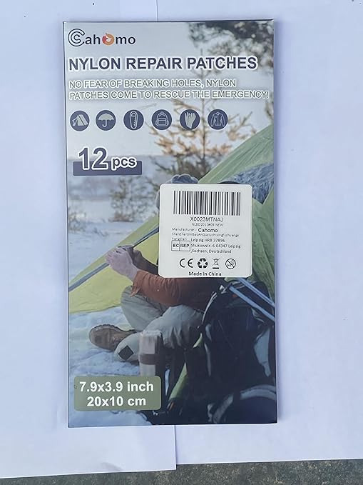Cahomo 7.9x3.9 inch 12 PCS Nylon Repair Patch Nylon Repair Tape Self Adhesive Fabric Tapes Outdoor Camping Gear Fabric kit for Tent, Umbrella, Down Jackets, Sleeping Bag, Knapsack（Dark Green）