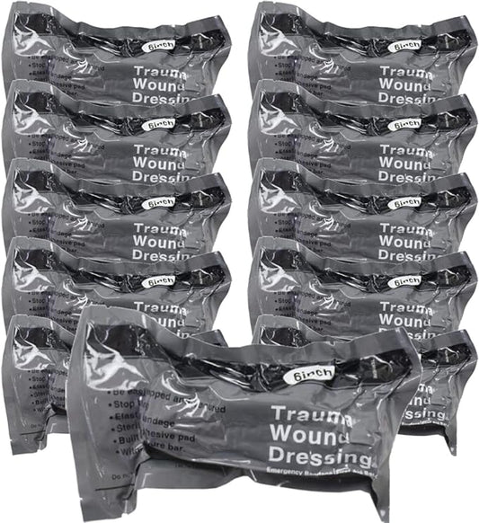 6 Inch Israeli Bandage, Portable Vacuum Sealed, Compression Pressure Dressing Trauma Wound Seal Bandages for Outdoor Battle Combat Tactical Travel Hiking Cycling (10 pcs)