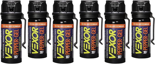 VEXOR Pepper Gel from Zarc, Maximum Strength Police Pepper Spray, Gel is The Future, Full Axis Technology Shoots from Any Angle 18-feet, Flip-top Safety