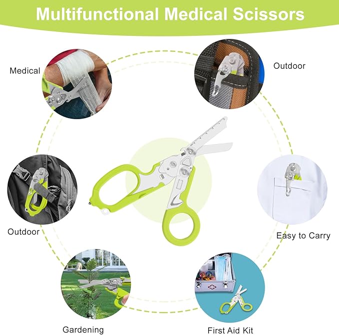 6in1 trauma shears - emergency responders, outdoor emergencies scissor, medical staff, and outdoor camping scissors, ttrauma scissors (green)