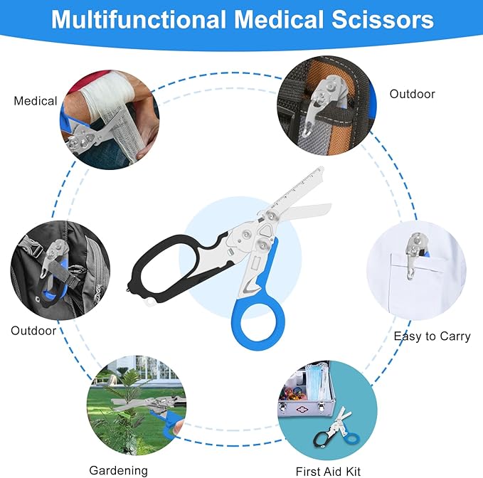 6in1 trauma shears - emergency responders, outdoor emergencies scissor, medical staff, and outdoor camping scissors, ttrauma scissors (blue-black)