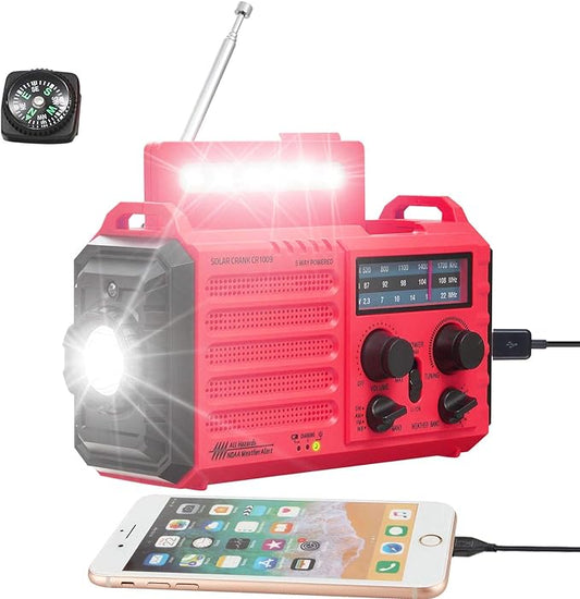 5000mAh Weather Alert Radio, AM/FM/SW/NOAA Radio, Solar Hand Crank Portable Survival Emergency Radio,Rechargeable Battery Power Bank USB Cellphone Charger,Camping Flashlight Lantern,SOS Alarm,Compass