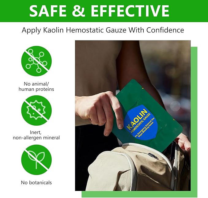 Rapid Clotting Hemostatic Gauze 3 inches x 5 feet, Kaolin Infused Bleed Stop and Quick Blood Clotting,Trauma First Aid, Tactical and Emergency Z-Fold Sterile (3)