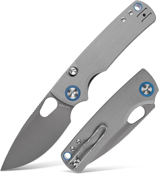 Vosteed Porcupine EDC Knife, 2.99" Sandvik 14C28N Steel Blade, Gray G10 Handle Top Liner Lock, Lightweight Folding Pocket Knives with Clip, Outdoor Camping Hunting Knife - A2607
