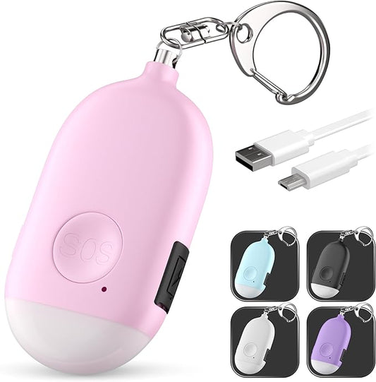 WETEN Rechargeable Self Defense Keychain Alarm – 130 dB Loud Emergency Personal Siren Ring with LED Light – SOS Safety Alert Device Key Chain for Women, Kids, Elderly, and Joggers (Pink)