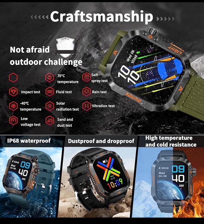 QTLLBT Smartwatch LED Flashlight Barometer Altimeter Compass 2.01HD Fitness Tracker Pedometer Multiple Watch Faces 100+ Sports Modes Sleep Heart Rate for Android iOS Men's Watch (Blue)